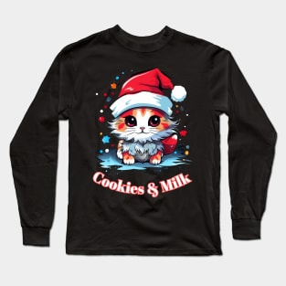 Cookies & Milk - Christmas Cat - Winter Holiday Long Sleeve T-Shirt